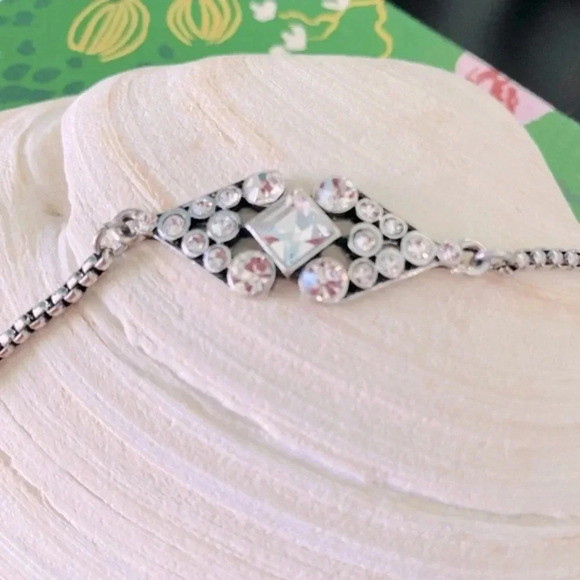 Marlyn Schiff Adjustable Silver Toned Rhinestone Bracelet - Picture 2 of 6